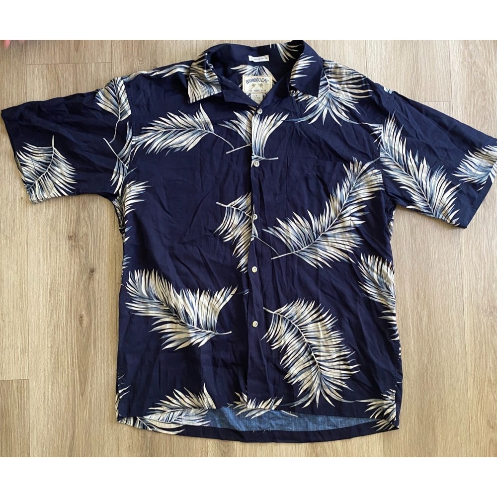 Bamboo Cay Men’s L 100% Rayon Hawaiian Aloha Shirt Palm Leaf Resortwear Korea